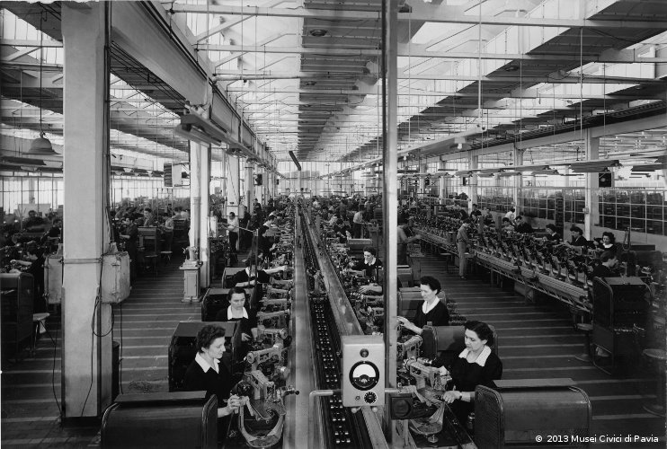 Interior floor view of Necchi factory in Pavia, Italy.