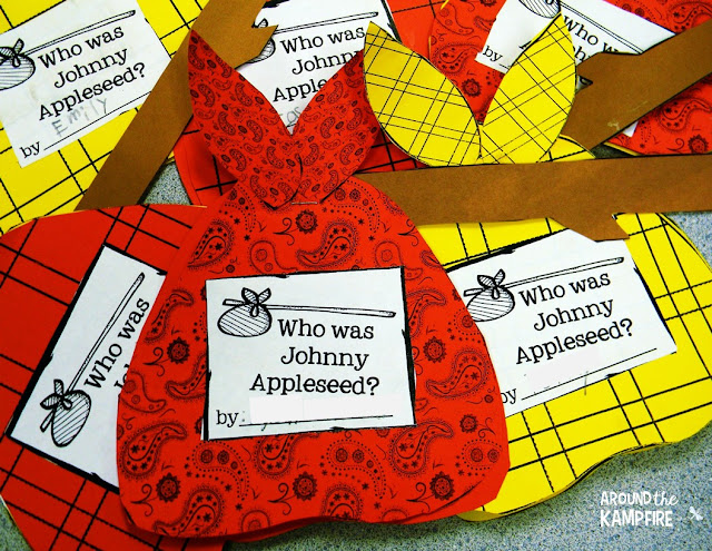 Johnny Appleseed knapsack craft booklet for first and second graders. We wrote mini-biographies inside.