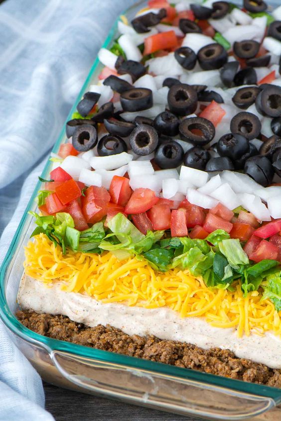 Mexican 7 Layer Taco Dip (with beef) - healthy dinner recipe
