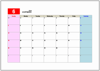 書式テンプレート 16年 平成28年 6月カレンダー