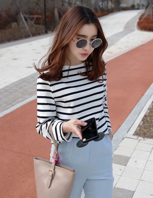[Miamasvin] Striped Round Neck Top | KSTYLICK - Latest Korean Fashion ...