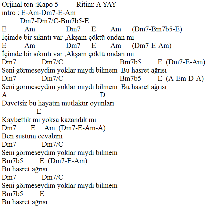 istanbul bana dar akor