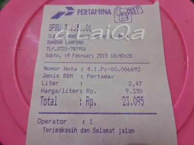 struk pembelian pertamax 92