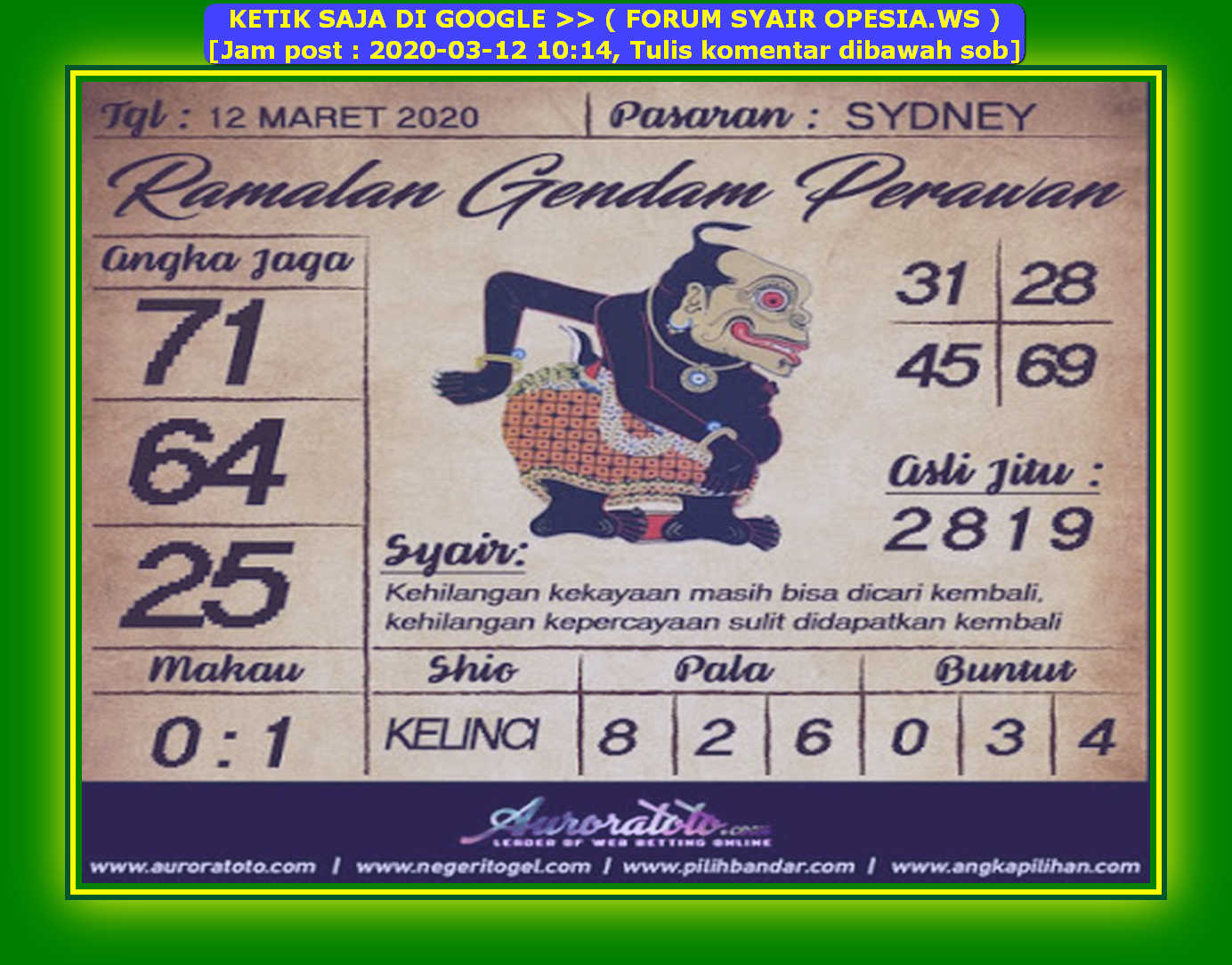 1 New Message Kode Syair Sydney 12 Maret 2020 Forum Syair Togel Hongkong Singapura Sydney