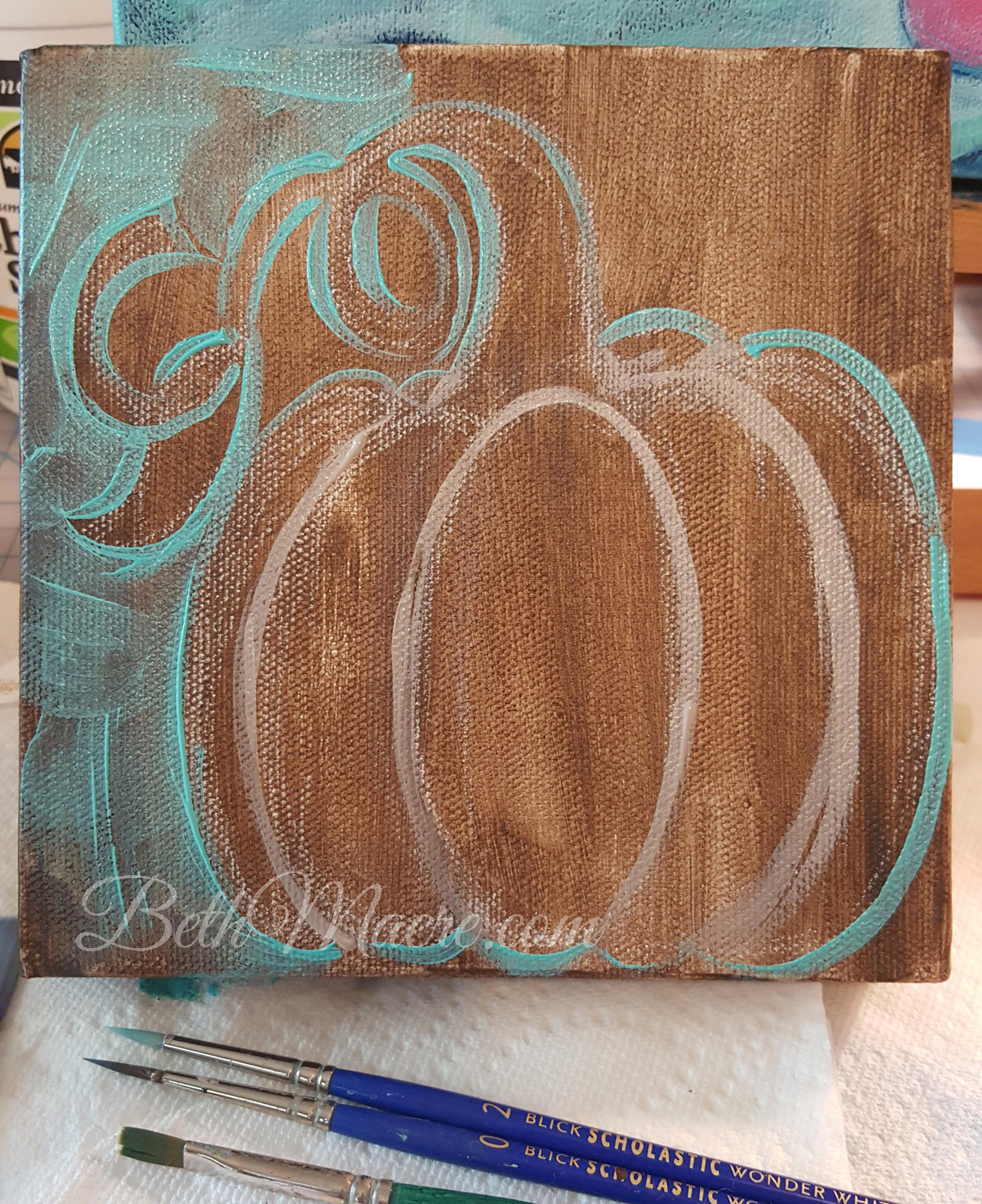 Beth Macre Studio Painting A Pumpkin On Canvas