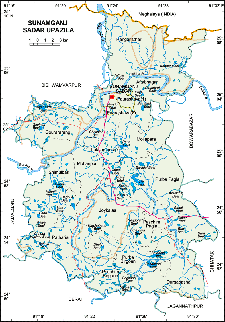 Sunamganj Sadar Upazila Map Sunamganj District Bangladesh