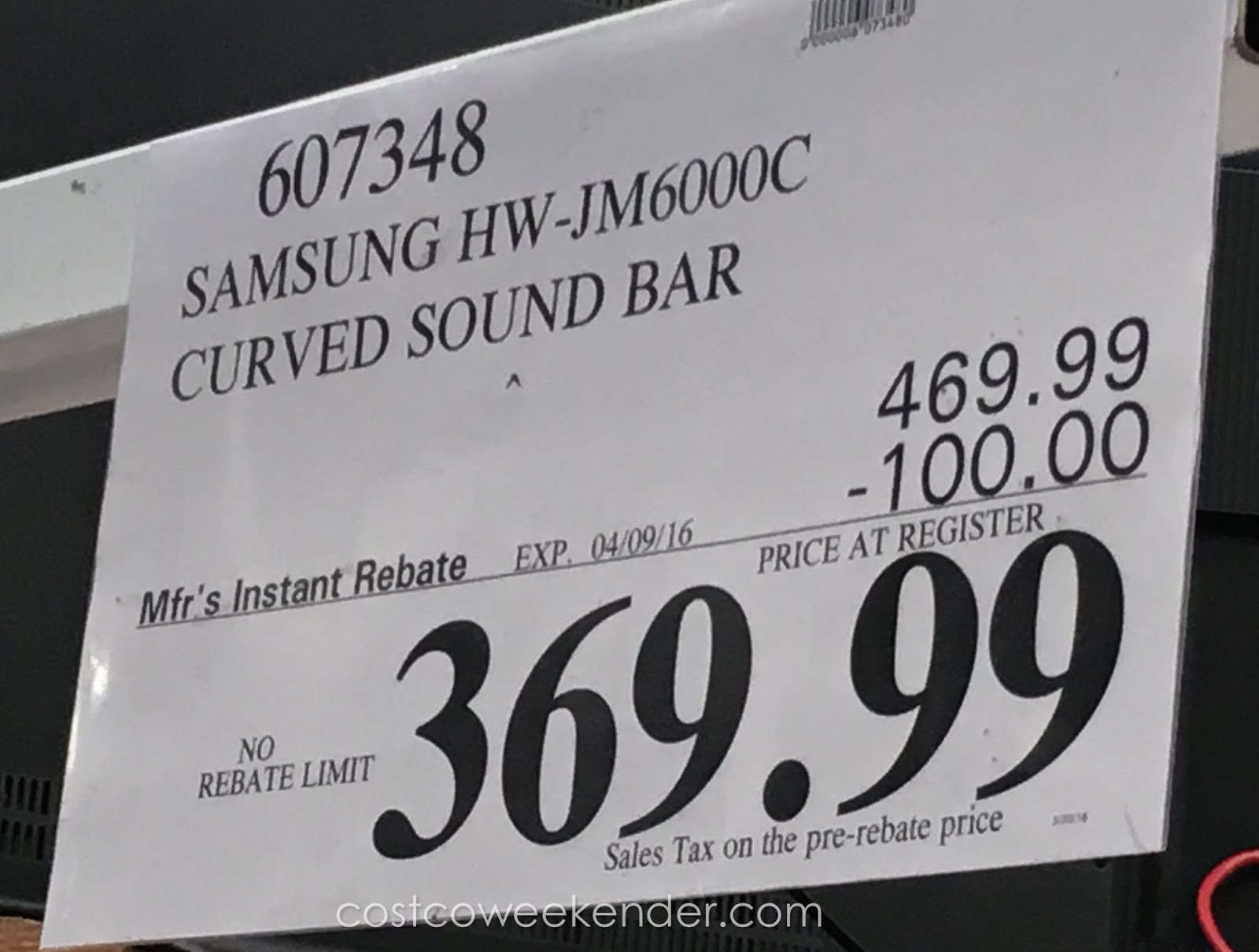 Samsung HWJM6000C Curved Sound Bar Costco Weekender