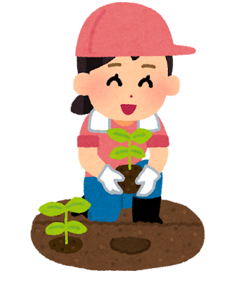 苗を植える女の子のイラスト