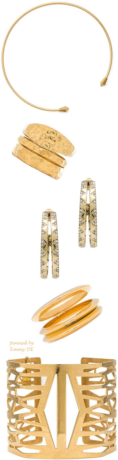 Brilliant Luxury by Emmy DE ♦ Two Pyramid Collar Necklace by Rebecca Minkoff ~ Hammered Stacking Rings by Torchlight ~Outland Split Hoop Earrings by House of Harlow ~ Triple Full Circle Ring by Wanderlust + Co ~ Totem Cuff by Lucky Star