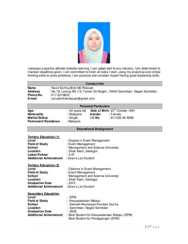 Contoh Resume Student Resume For You