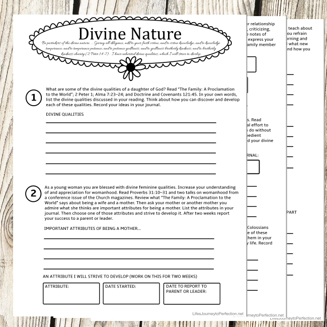 Life's Journey To Perfection YW Personal Progress Divine Nature