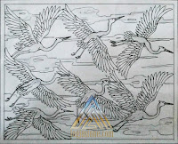 sketsa gambar relief Bangau untuk batu alam paras jogja/ batu paras putih