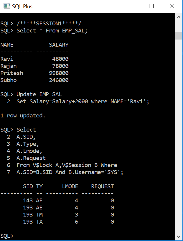 ORACLE SQL, PL/SQL ORACLE Table Locking