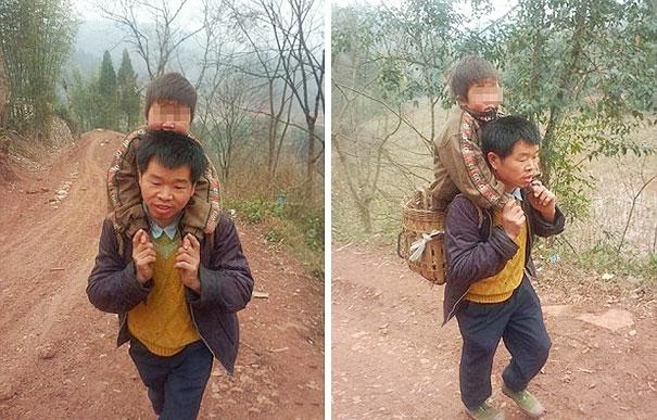 Father Carries His Disabled Son 18 Miles To School Every Day
