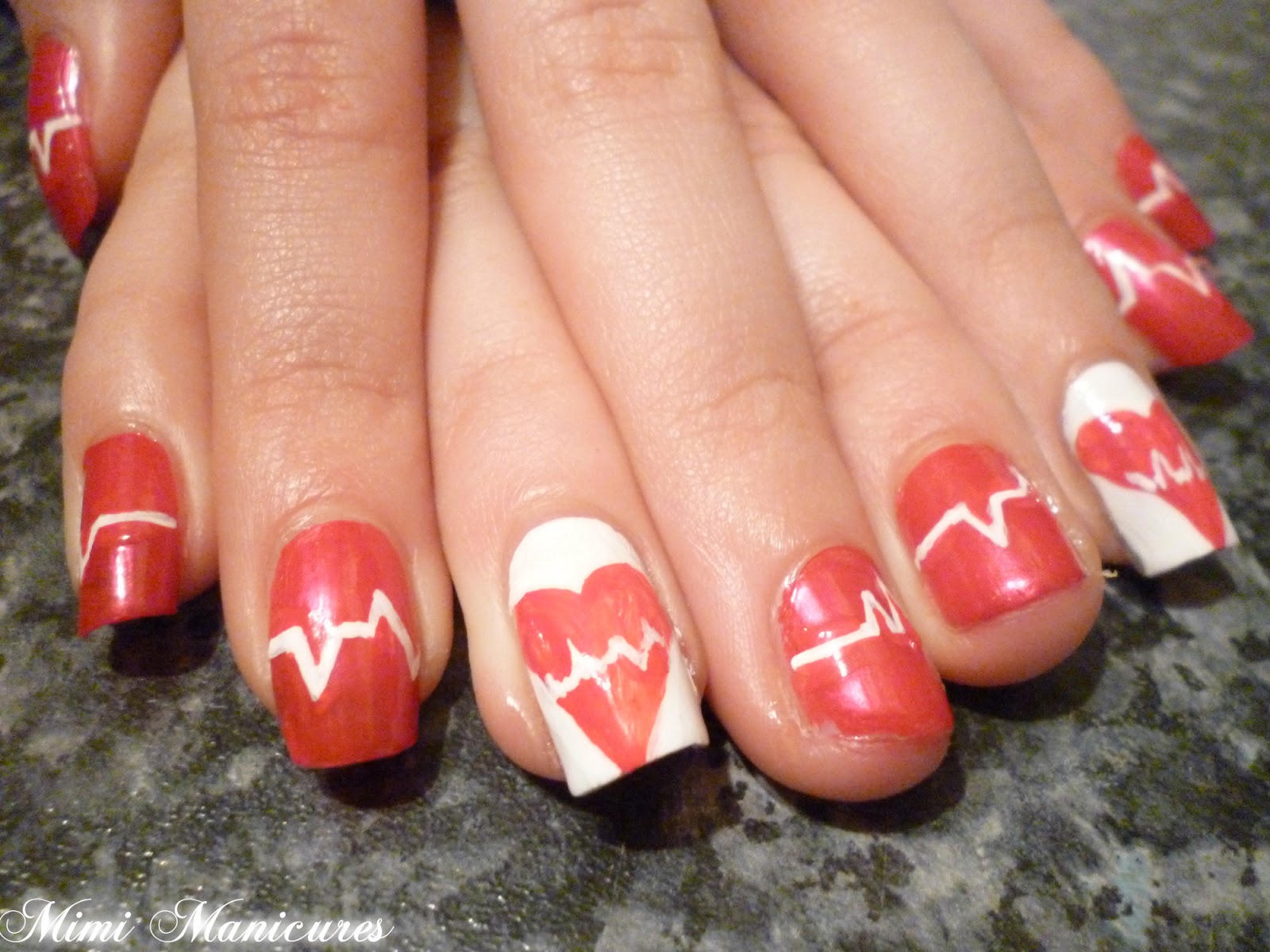 Red and White Heart Nail Art - wide 2