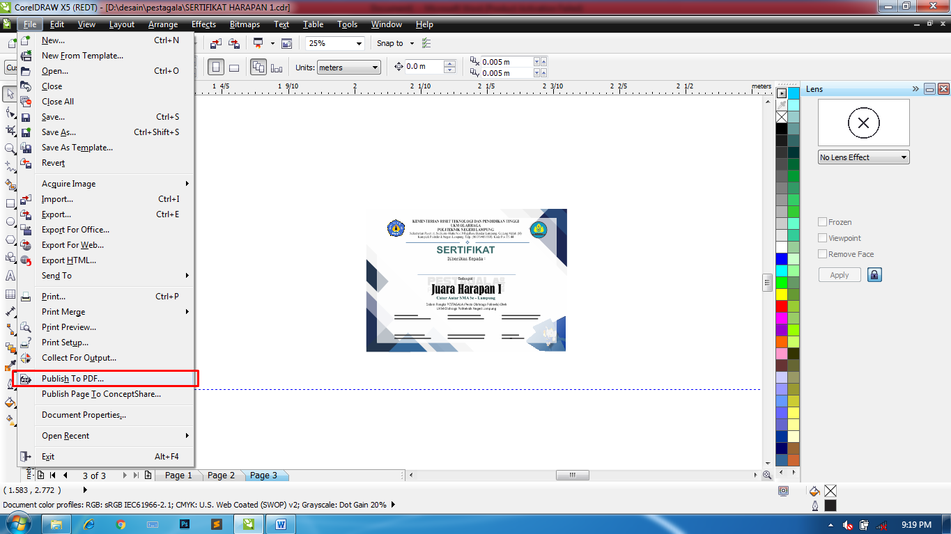 Cara mengeksport file corel draw ke pdf menjadi beberapa halaman