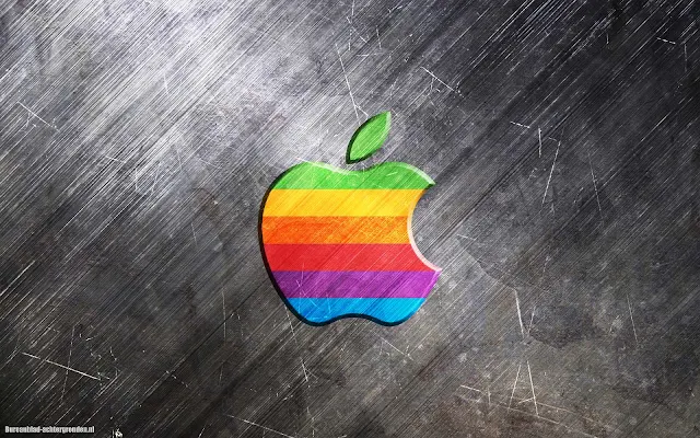 IJzer metalen Apple achtergrond met gekleurde 3D Apple logo
