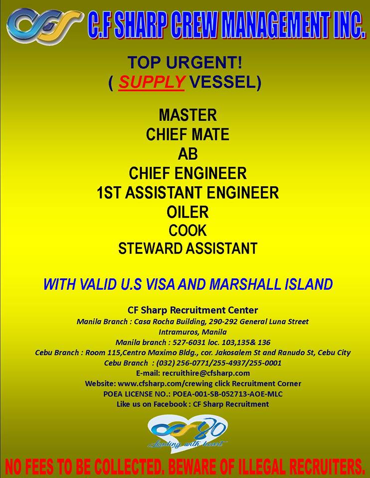 Top Urgent Crew For Offshore Supply Vessel OfficiaI Info Seaman Job