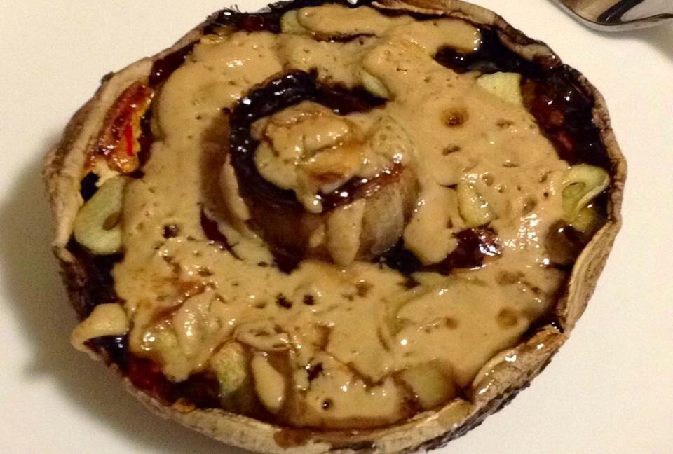 StayatHome Vegan Recipe Baked Portobello Mushroom Caps with Tahini