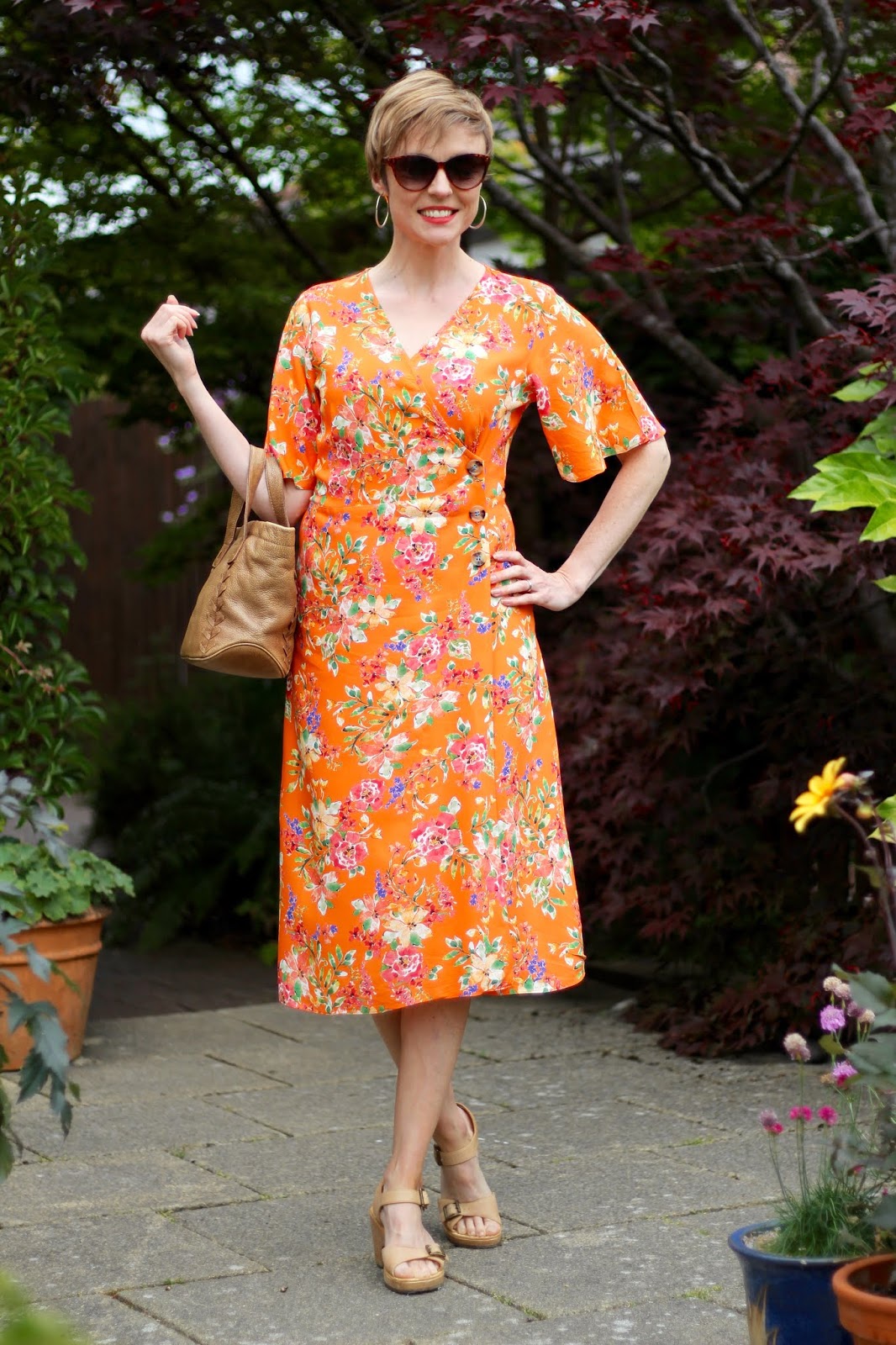 Orange Floral Wrap Dress & Light Tan | Summer Outfit | Fake Fabulous
