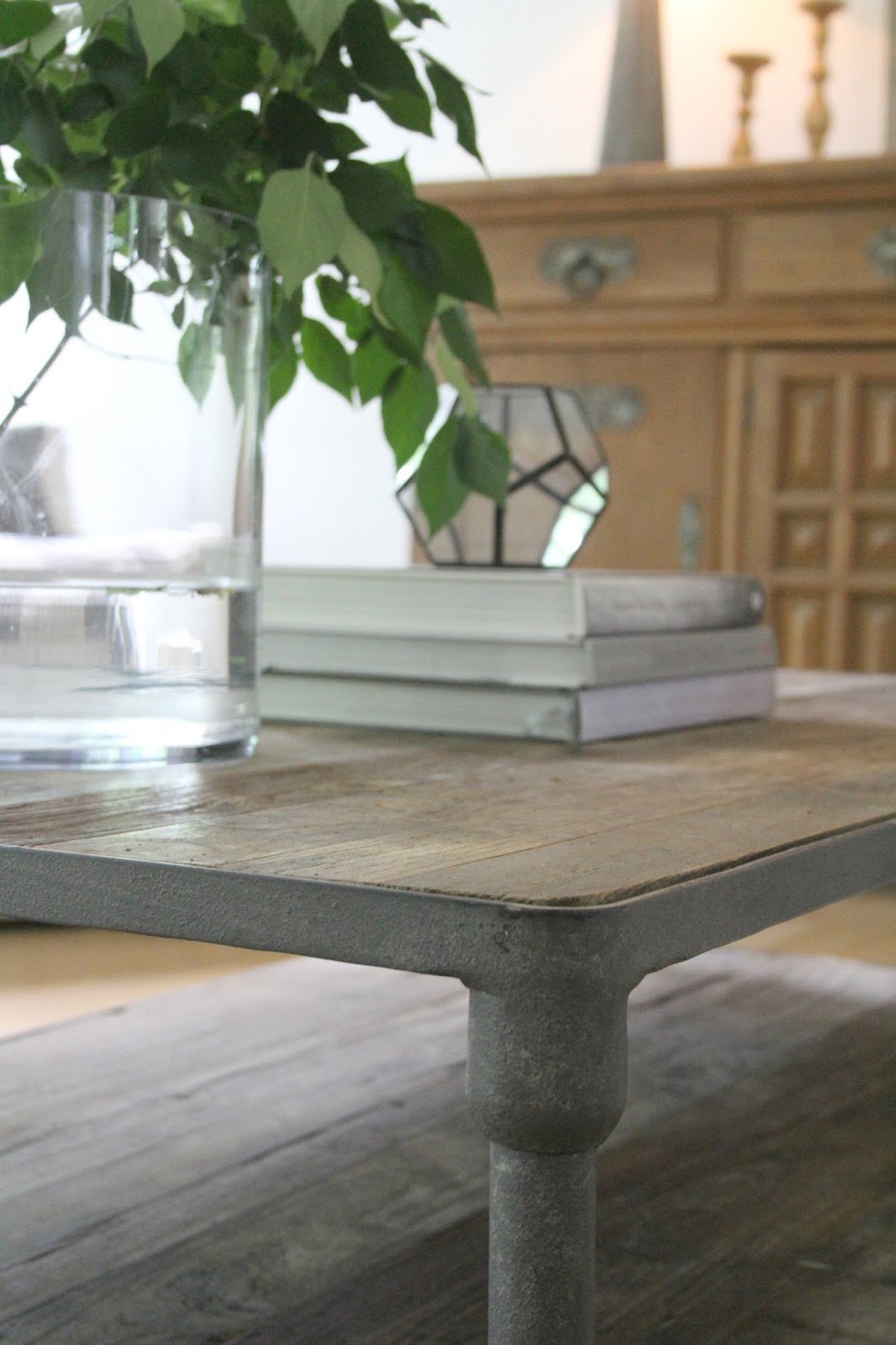 Reclaimed elm and iron Dutch coffee table (RH) in our living room - Hello Lovely Studio.