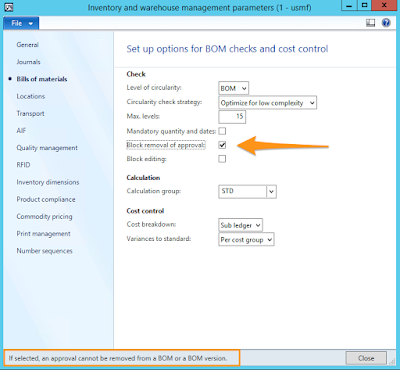 The Block removal of approval parameter is available in Inventory and warehouse management parameters