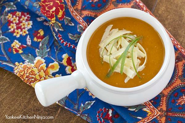 Easy and healthy slow cooker sweet potato and cheddar soup