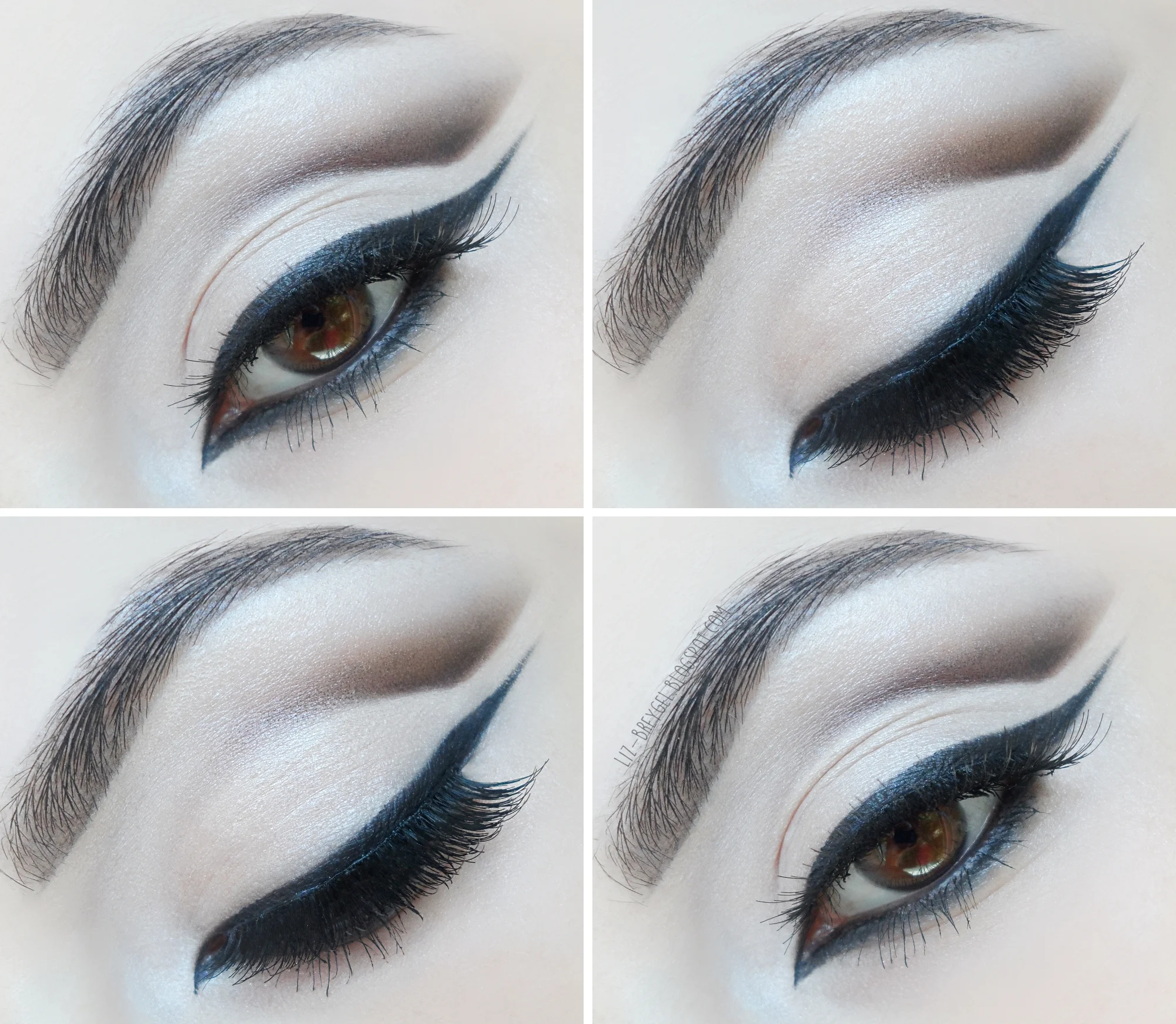 collage with makeup steps showing how to do elegant bridal makeup look in nude brown shades, semi cut crease and eyeliner