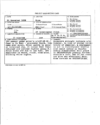 UFO Passes Under Pilot's Plane - Project 10073 Record Card 12-31-1956