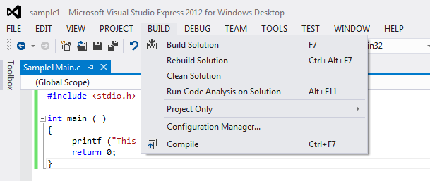 Compile and Run C Program using Visual Studio 2012 Express