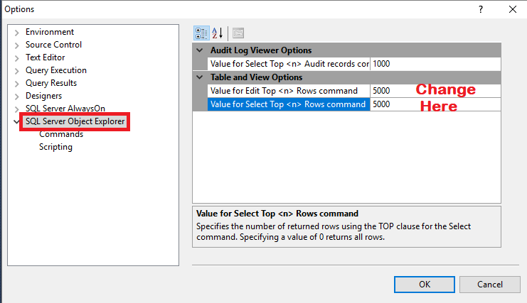 SQL Server Management Studio change Select Top 1000 Rows