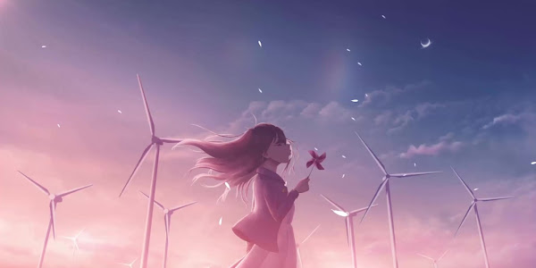 Anime Girl Blowing Windmill Live Wallpaper