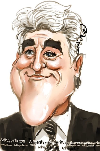 Jay Leno caricature cartoon. Portrait drawing by caricaturist Artmagenta