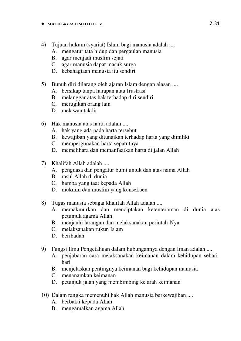 Latihan Modul 2 Pendidikan Agama Islam MKDU4221