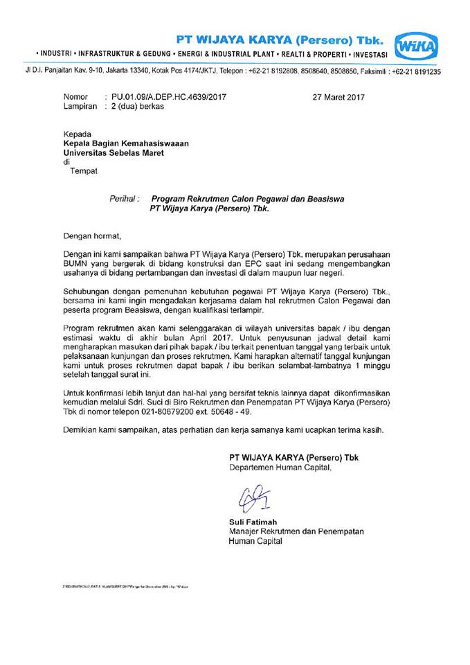 Lowongan Kerja Fresh Graduate PT Wijaya Karya (Persero) Tbk Via UNS Lowongan Kerja Fresh Graduate PT Wijaya Karya (Persero) Tbk Via UNS