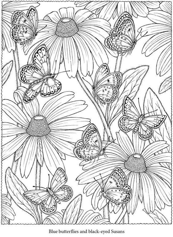 Tranh tô màu tám con bướm và hoa