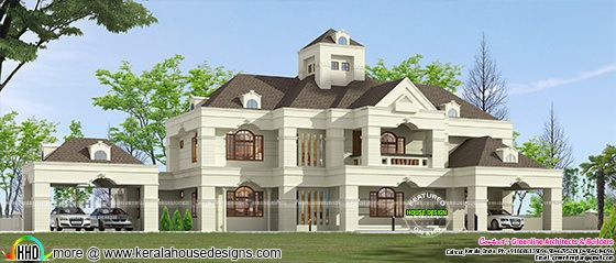 5 bedroom Colonial model luxury Kerala home plan