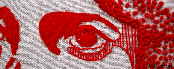 aliciasivert, alicia sivertsson, kaiserin, broderi, embroidery, art, needlework, handicraft, craft, återbruk, textil konst, french knots, franska knutar