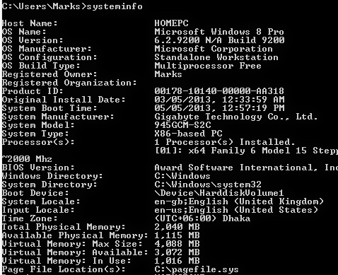 System Information on Command Prompt Window