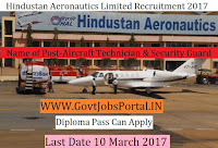 Hindustan Aeronautics Limited Recruitment 2017–Aircraft Technician, Security Guard