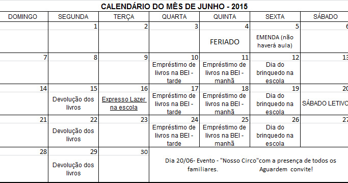 calendario junho 2015