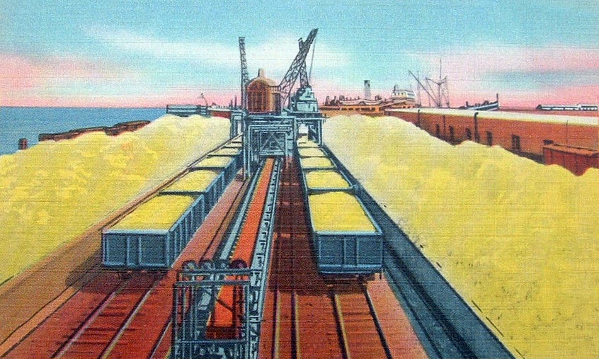 transpress nz sulphur loading at Galveston, Texas docks,1930s