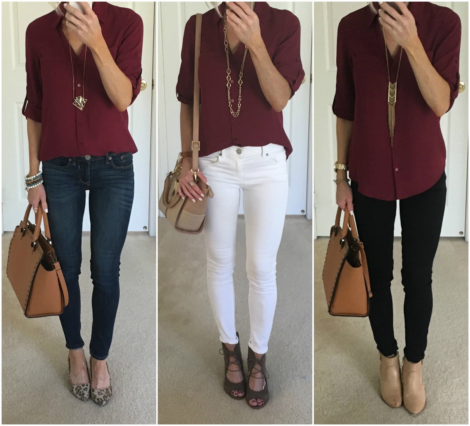 burgundy blouse outfit