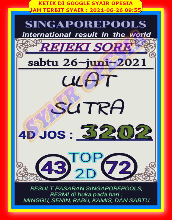 Syair Sgp Hari Ini Sabtu 26 Juni 2021 Opesia Official