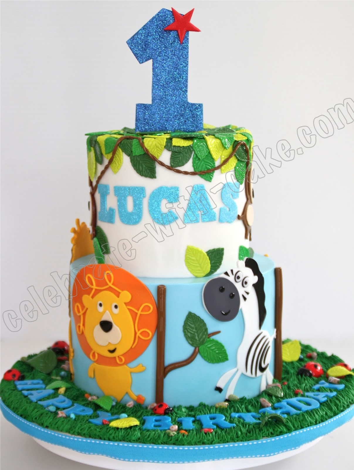 Celebrate with Cake! 1st Birthday Animal Safari 2 tier Cake