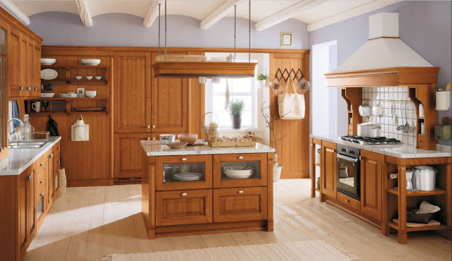 Traditionelles-Holz-Küche-Design-mit-marmor-arbeitsplatte