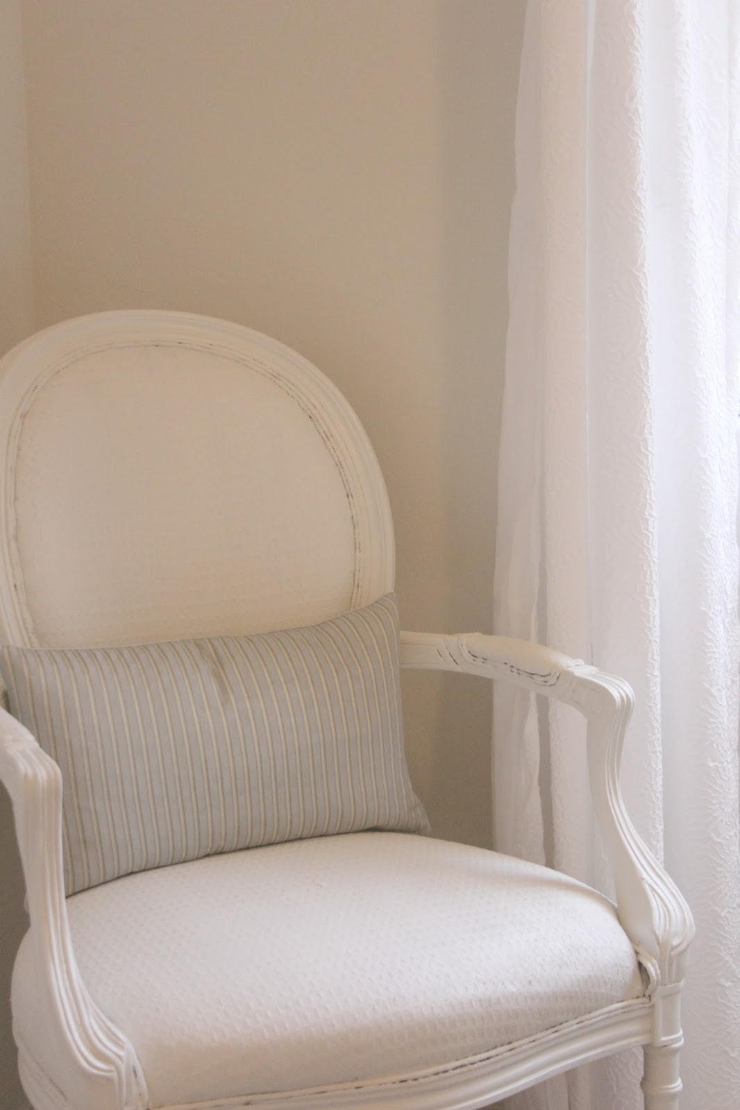Shabby painted white Louis armchair by Hello Lovely Studio