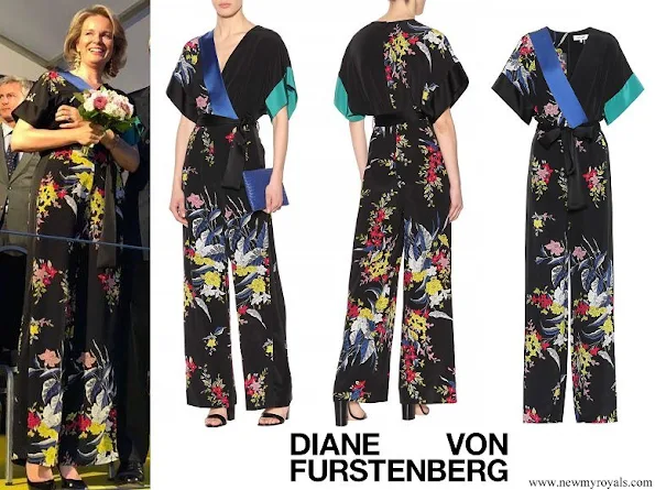 Queen Mathilde wore DIANE VON FURSTENBERG Floral-printed silk jumpsuit