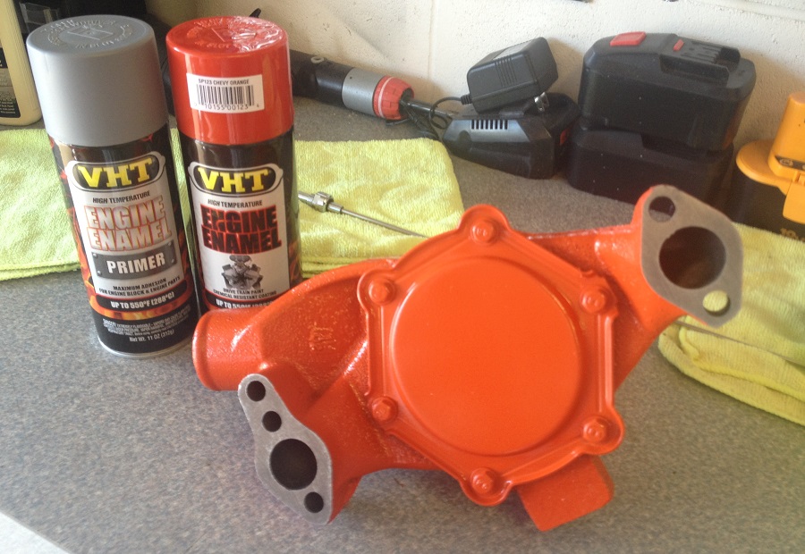 1976 Corvette Stingray Restore, Repair, Detail Painting the Water Pump Chevy Orange