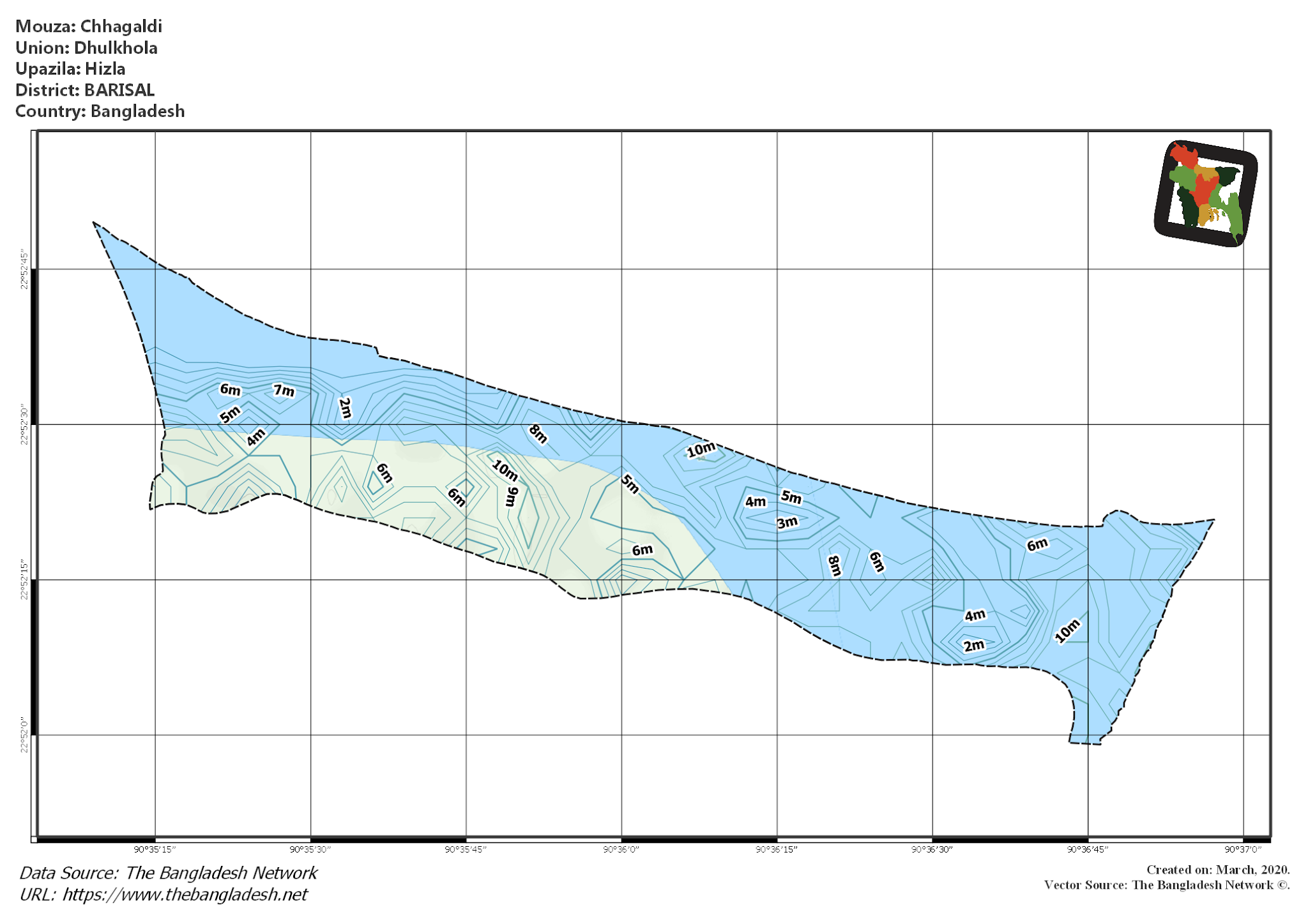 Map of Chhagaldi Mouza of Hizla Upazila, BARISAL, Bangladesh.